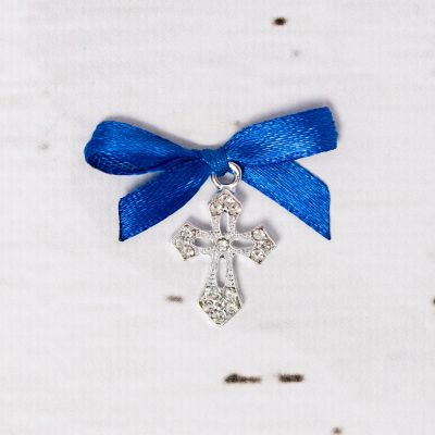 Cruciulite botez elegante cu fundita albastra
