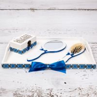 Set gatitul miresei cu decor traditional si fundite albastre