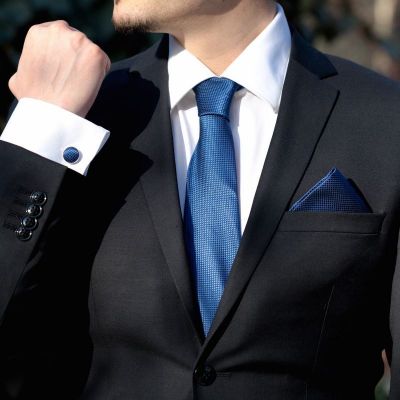 Set bleumarin cravata, batista si butoni camasa SelfEvents