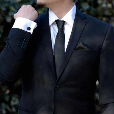 Set negru cravata, batista si butoni camasa by SelfEvents