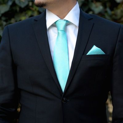 Set aquamarine cravata, batista si butoni camasa