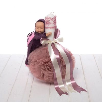 Lumanare botez roz prafuit figurina bebelus