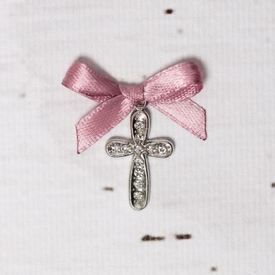 Cruciulite botez cu strassuri transparente si fundita roz pudra