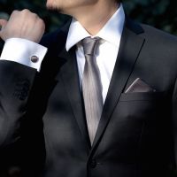 Set gri inchis cravata, batista si butoni camasa by SelfEvents