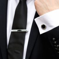 Set butoni camasa si ac cravata cu negru in mijloc