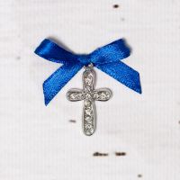 Cruciulite botez cu strassuri transparente si fundita albastra